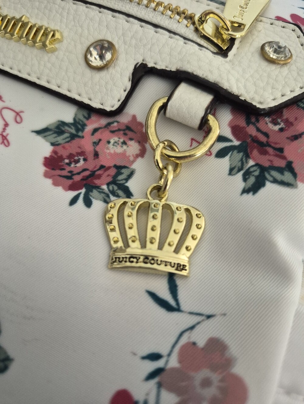 New- Juicy Couture- White/Red Roses Jeweled Medium Backpack Floral Backpack - Picture 8 of 9